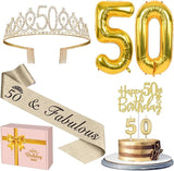 50th Birthday Decorations for Women Gold with 50th Birthday Sash and