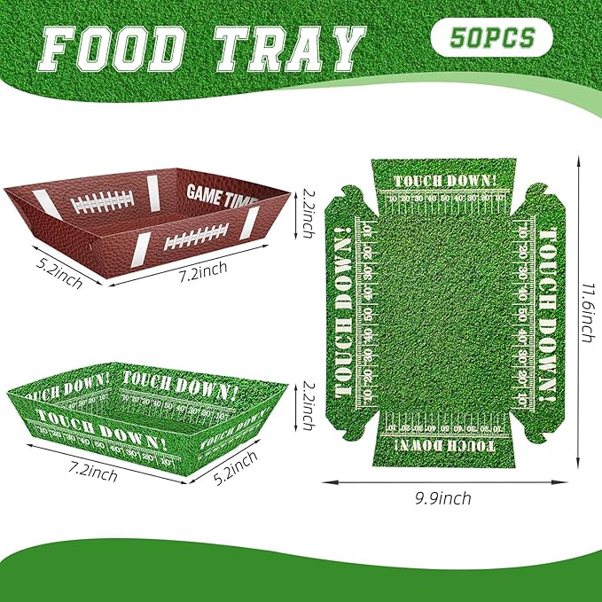 50 Pcs Football Party Decorations Disposable Food Tray for Super