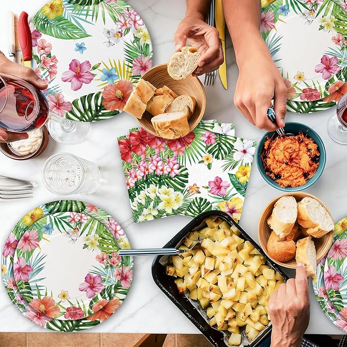 180PCS Hawaiian Luau Party Supplies – Hawaiian Tropical Paper Plates