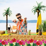 4 Pcs Hawaiian Luau Party Table Cover 54'' x 108'' Plastic Hawaiian