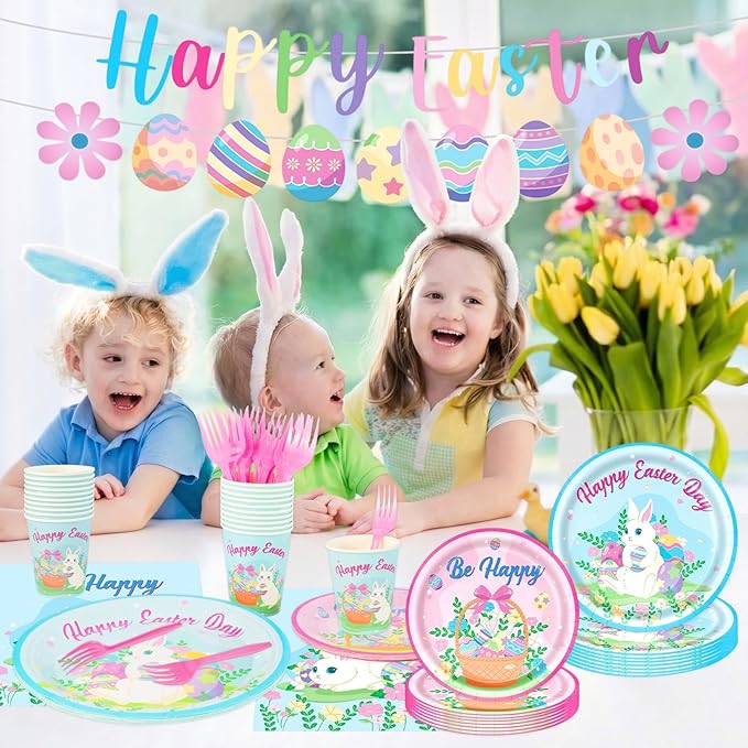 Easter Party Decorations Set Bunny Easter Party Supplies with Banner