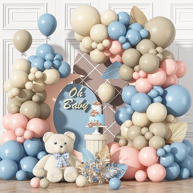 Gender Reveal Balloon Arch Kit 115Pcs Dusty Blue Blush Balloons