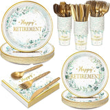 252 Pcs Sage Green Retirement Party Tableware Set Happy Retirement