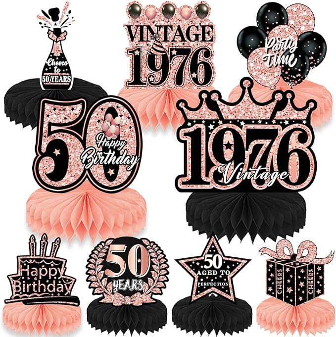 50th Birthday Decorations Women, 9pcs Rose Gold 50 Birthday Party