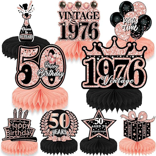 50th Birthday Decorations Women, 9pcs Rose Gold 50 Birthday Party