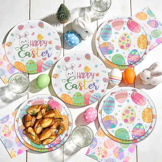 150PCS Easter Plates and Napkins Sets Disposable Easter Party