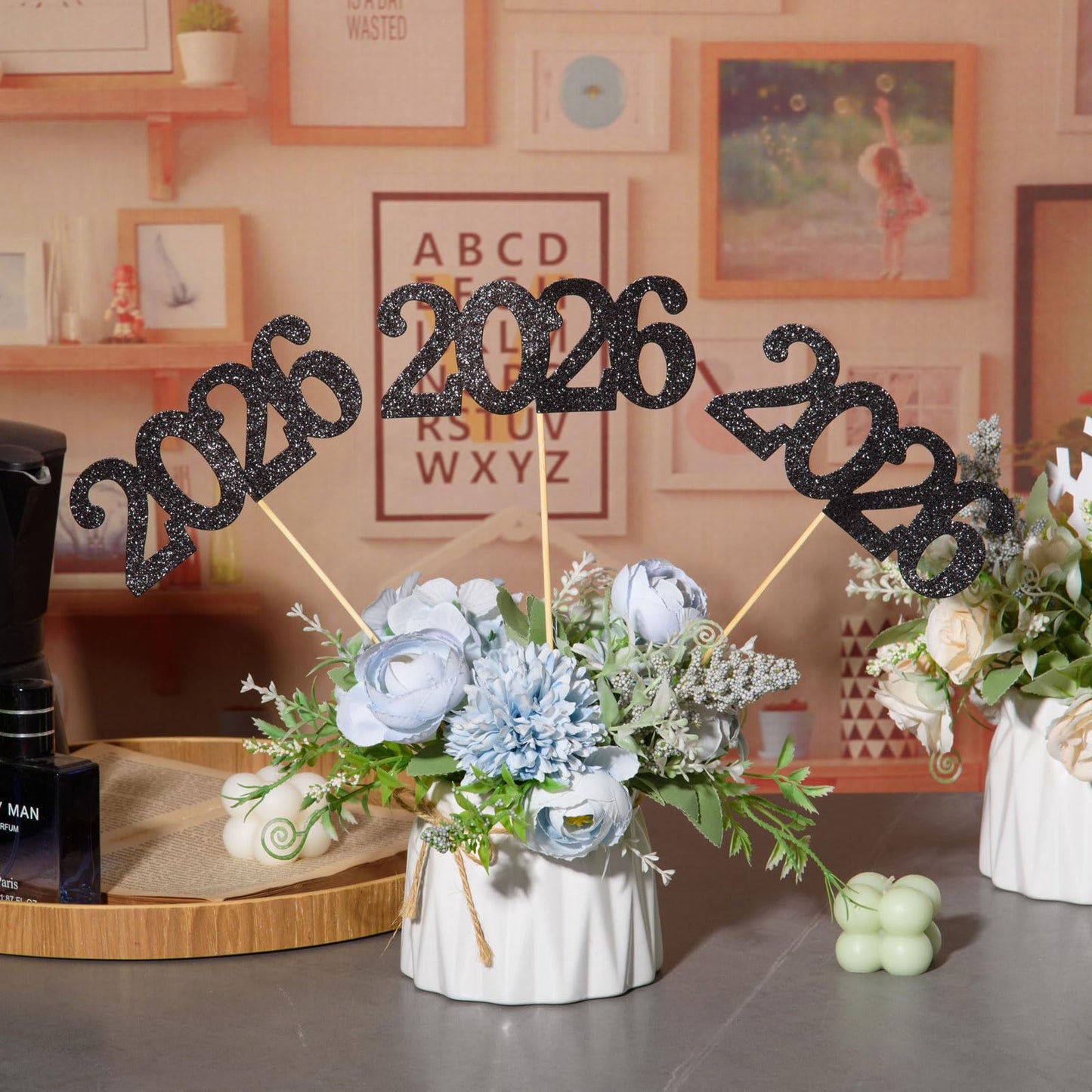 12 Pieces Glitter 2026 Centerpiece Sticks Black Double Sided 2026