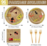 96Pcs Dinosaur Birthday Party Plates and Napkins Forks Dinosaur