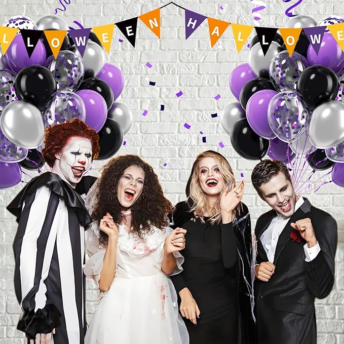 60pcs Purple and Black Balloons 12inch, Purple and Silver Balloon