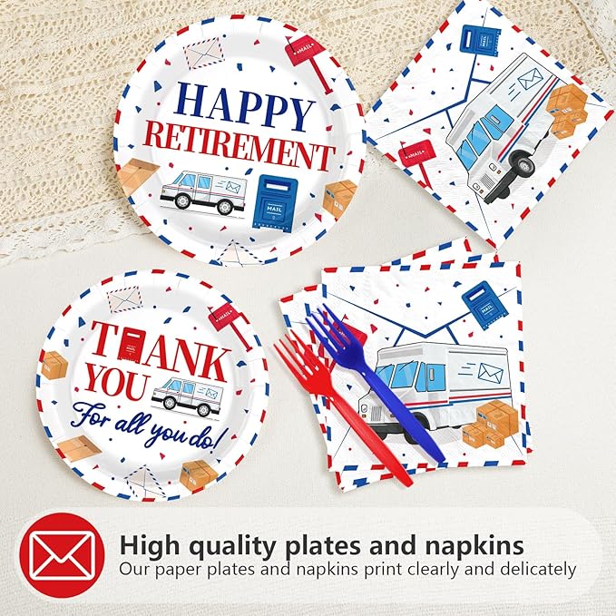 96 Pcs Mailman Retirement Party Decorations Red Blue Mail Happy