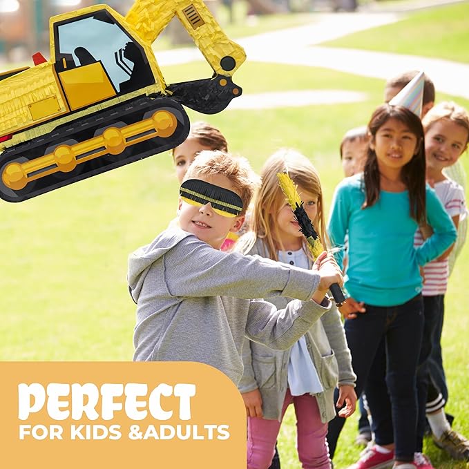 Excavator Pinatas Bundle with a Blindfold and Bat 16.5x11x4.7 inch