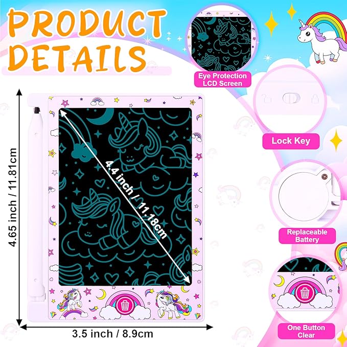 12 Pack Unicorn Party Favors Mini LCD Writing Tablet for Kids 4.6