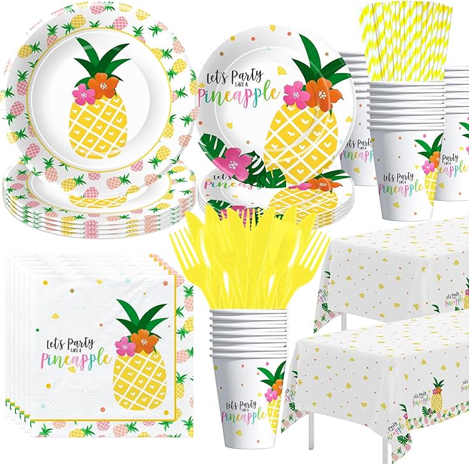 Pineapple Party Decorations Tableware Summer Hawaiian Luau Theme
