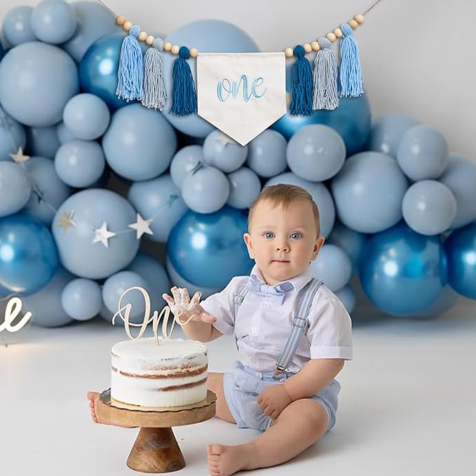 Blue One Tassel High Chair Banner First Birthday Party Decoration