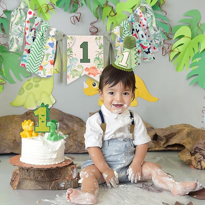 Dinosaur Theme 1st Highchair Banner Tassel Garland Dino Conical Cap