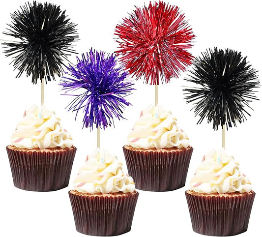 Gyufise 30Pcs Foil Firework Cupcake Toppers Sparkle Tinsel Cake #27