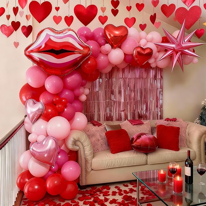 Valentines Day Balloon Arch Kit Hot Pink Red Balloon Garland with