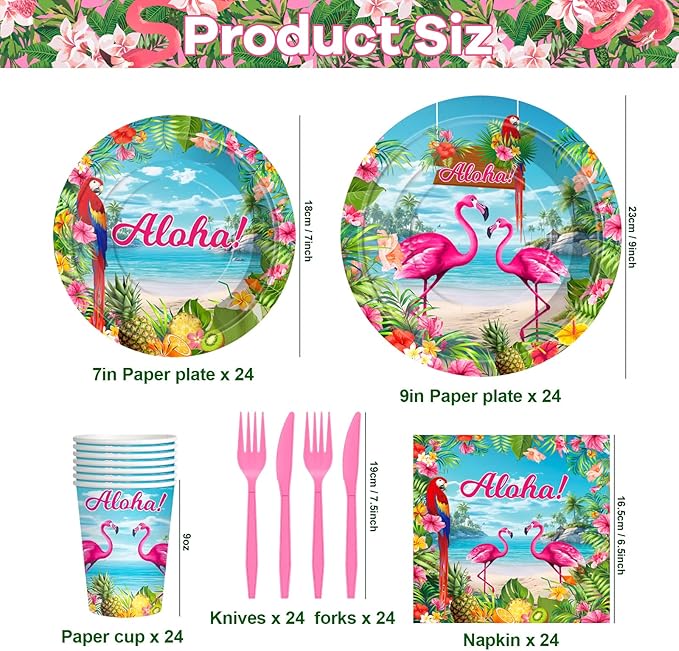 Flamingo Party Supplies 144 PCS Tropical Hawaiian Luau Decorations