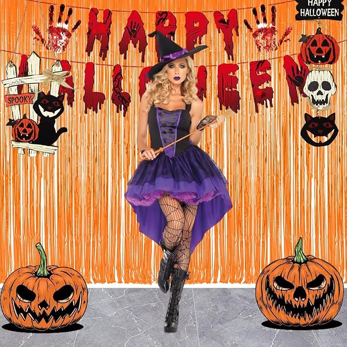 Foil Fringe Curtains Halloweens Decorations - Orange Tinsel Photo