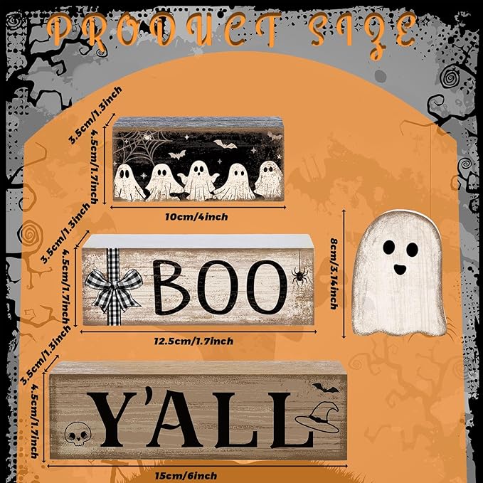 4 Pcs Halloween Table Decoration Wooden Ghost Tiered Tray Decoration
