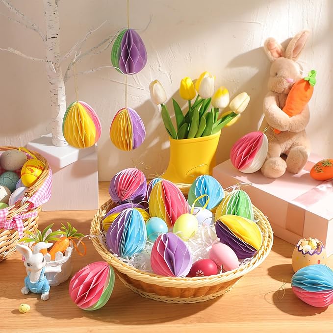 16 Pcs Easter Decorations Eggs Hanging Ornaments Paper