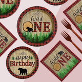 96Pcs Lumberjack Wild One Birthday Decorations Buffalo Plaid