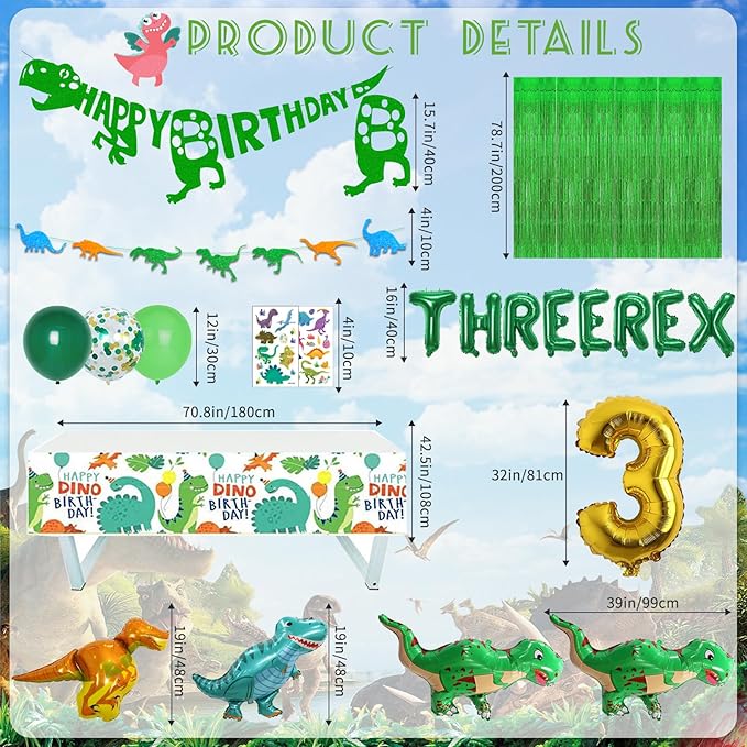Three Rex Birthday Party Decorations Boy Dinosaur 3rd Birthday