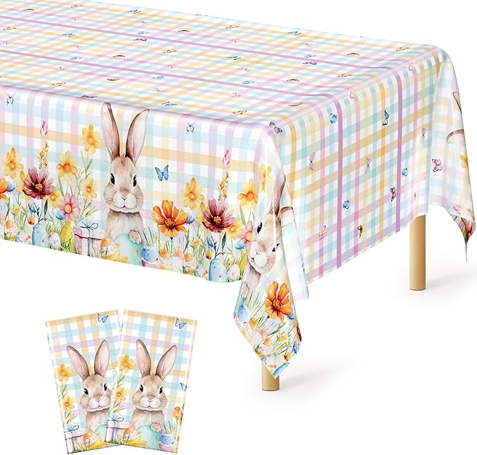 QZYL 2 Pack Easter Tablecloth Disposable, 54" x 108" Easter