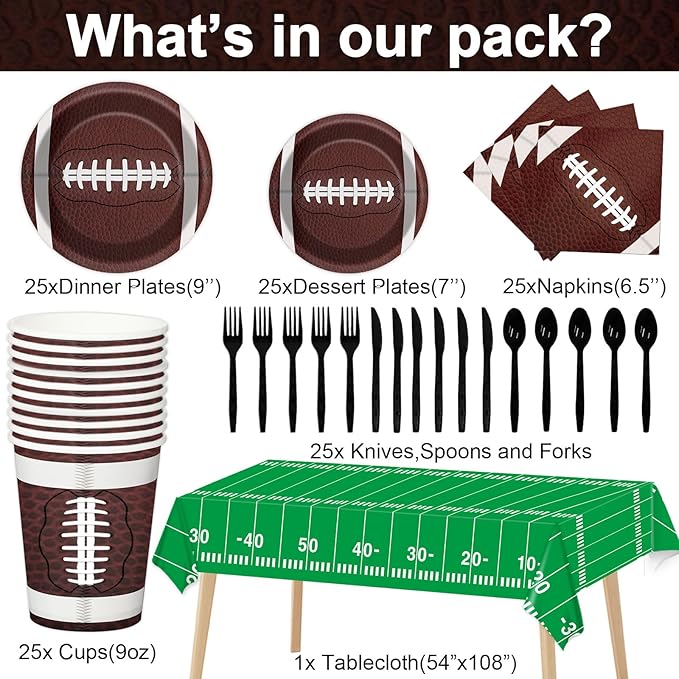 184pcs Football Party Supplies Decorations Set Serves 25 Includes