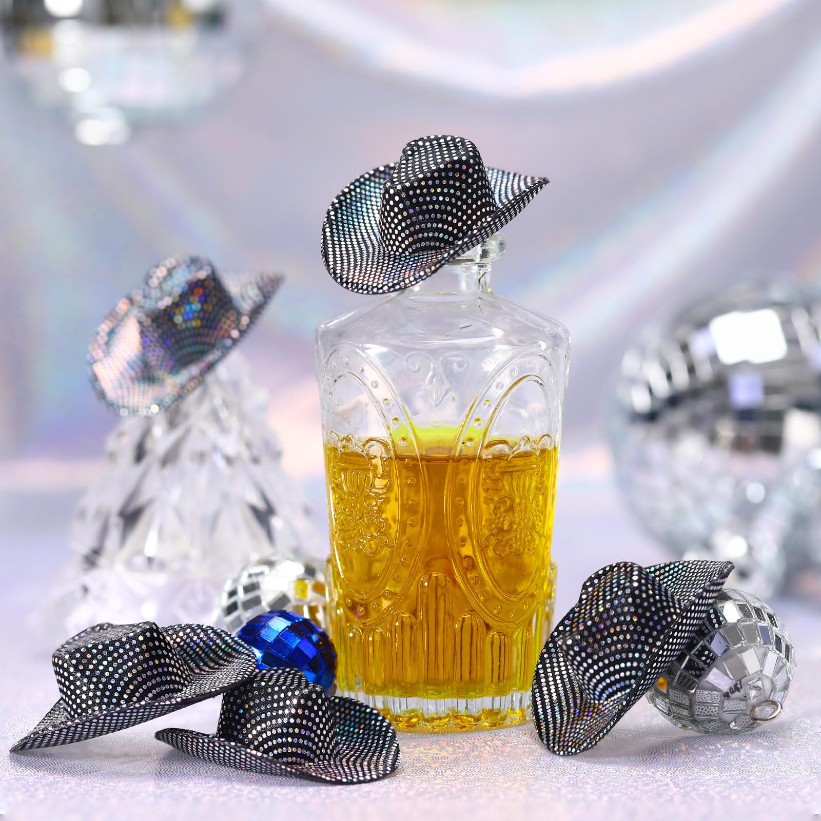 Sotiff 12 Pcs Mini Cowboy Hat Tiny Disco Glitter Hats for Crafts Black