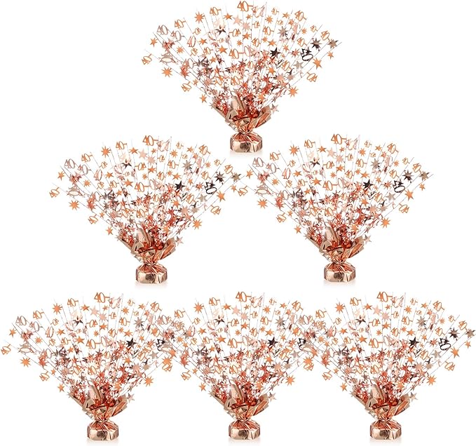 6 Pcs 40th Rose Gold Birthday Decorations for Table Centerpieces