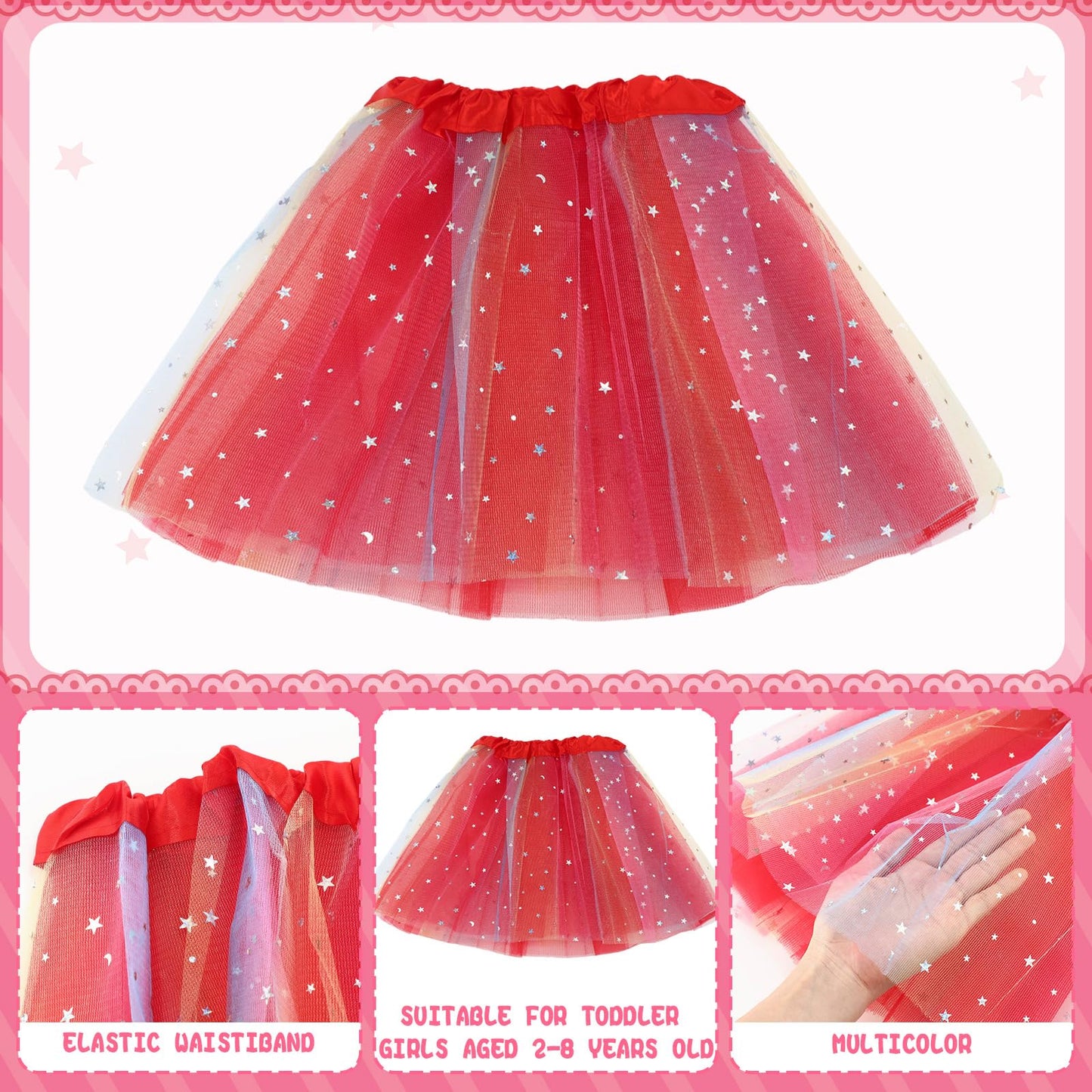 JaGely 9 Pcs Ballet Tutu for Girls Rainbow 3 Layers Fluffy Multicolor