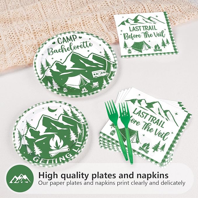 96Pcs Camp Bachelorette Party Supplies Mountain Camp Plates and