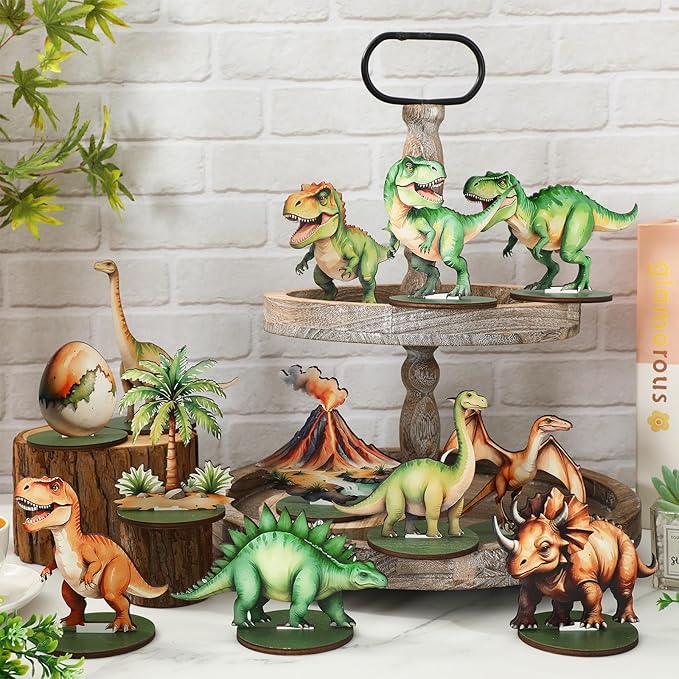 12Pcs Dinosaur Wood Table Sign Tabletop Centerpieces Funny Cartoon