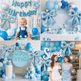 Blue Happy Birthday Balloons, 31”Huge Light Blue Bow Aluminum Foil