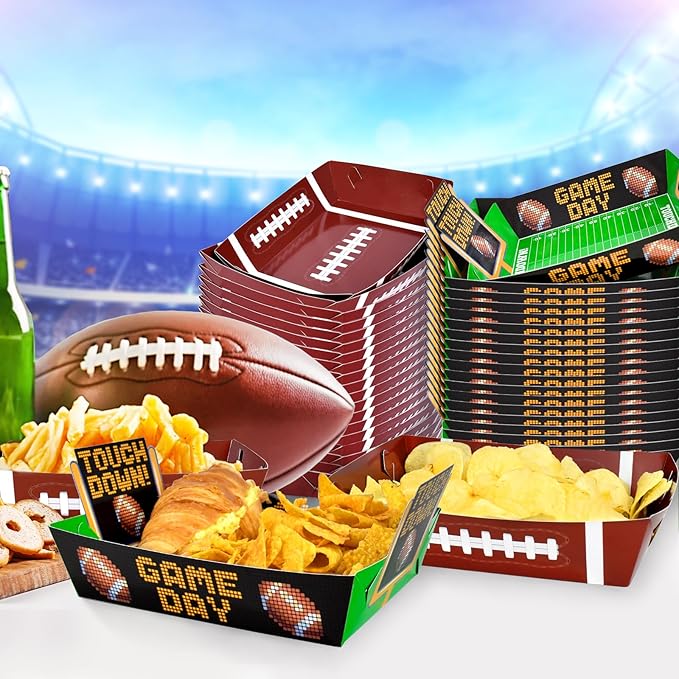 Football Party Supplies Kit for 36 Large Football Food Plates