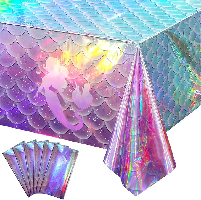6Pcs Mermaid Iridescence Plastic Tablecloths Laser Table Cloths