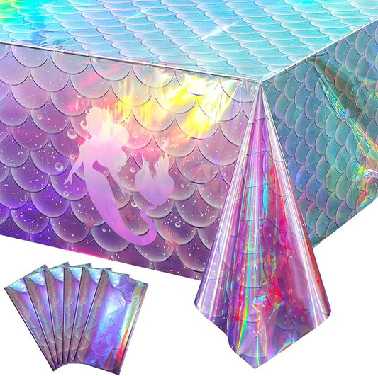 6Pcs Mermaid Iridescence Plastic Tablecloths Laser Table Cloths