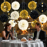 Black and Gold Party Decorations 16 PCS Tissue Paper Pom Poms Dots