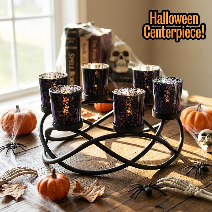 Halloween Candle Holder Centerpiece Decoration Black Metal Iron 6
