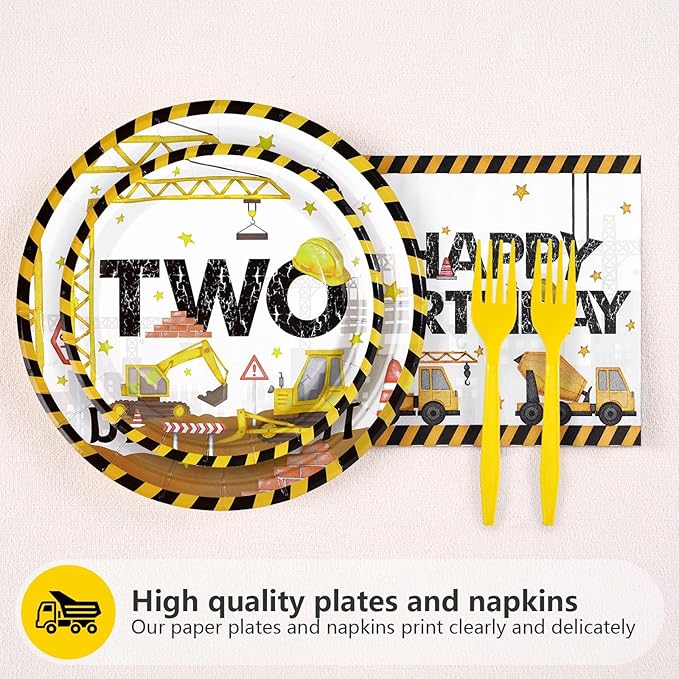 200Pcs Construction 2nd Birthday Party Supplies Construction Truck