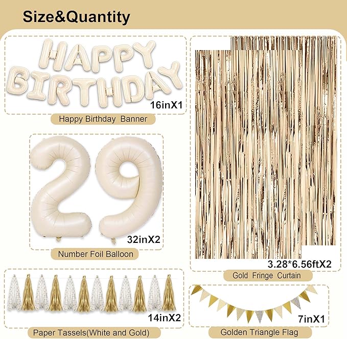 29th Birthday Decorations for Women, White and Gold 29 Boho Birthday