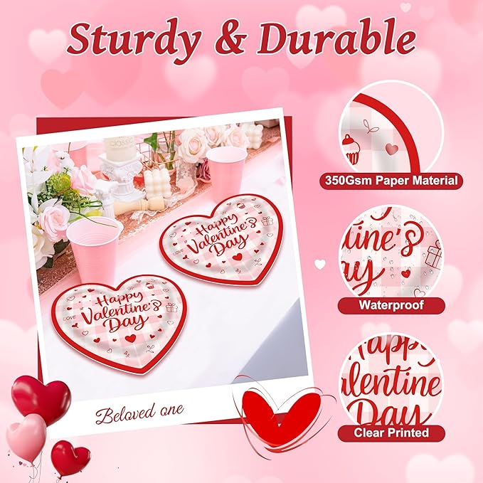 30 PCS Valentine's Day Plates Heart Shaped Plates 9 Inch Disposable
