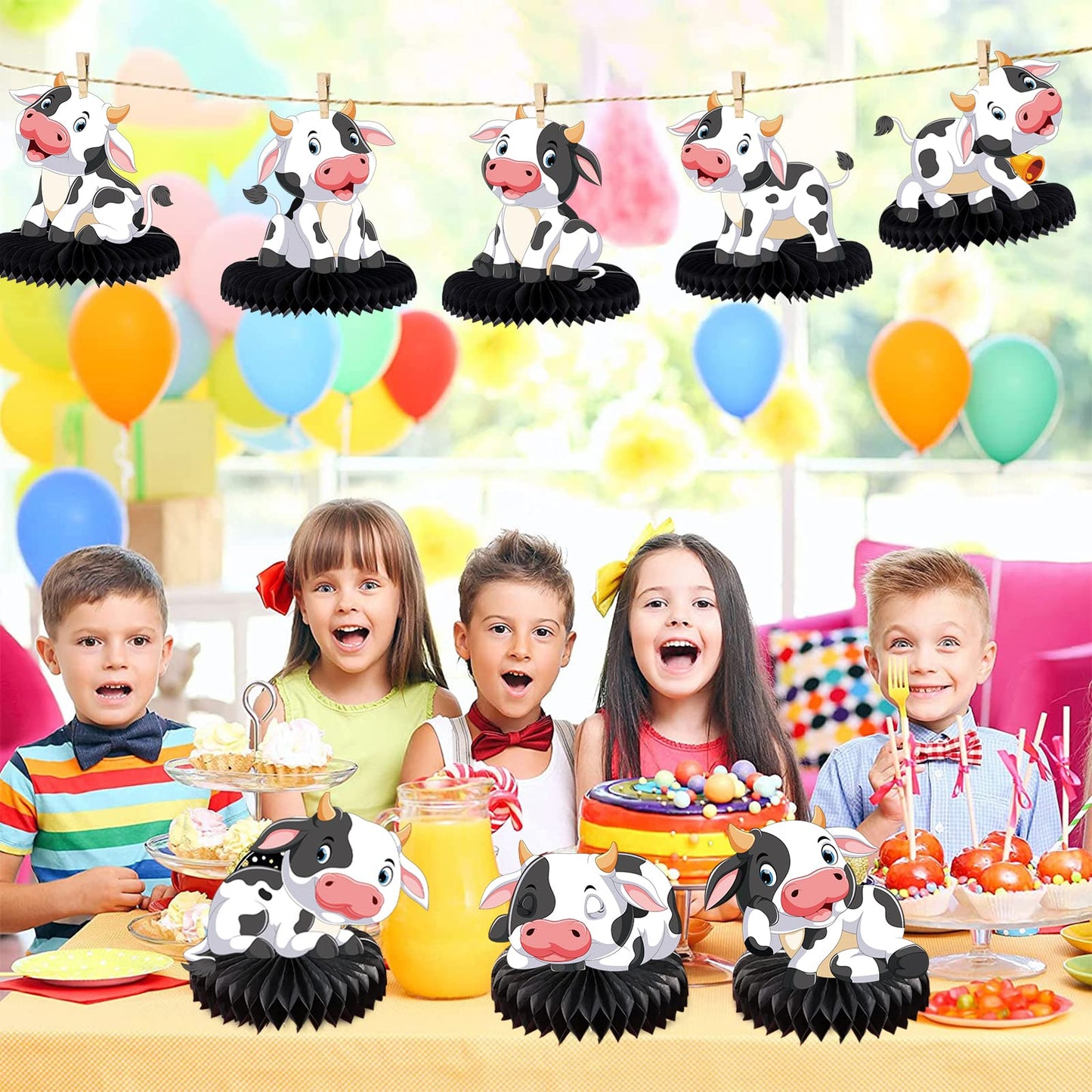 9 Pcs Cow Honeycomb Centerpieces Farm Animals Cow Table Topper