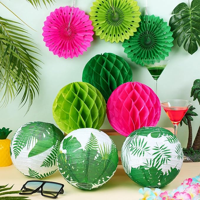18 Pcs Summer Tropical Party Decoration Palm Leaf Hanging Paper