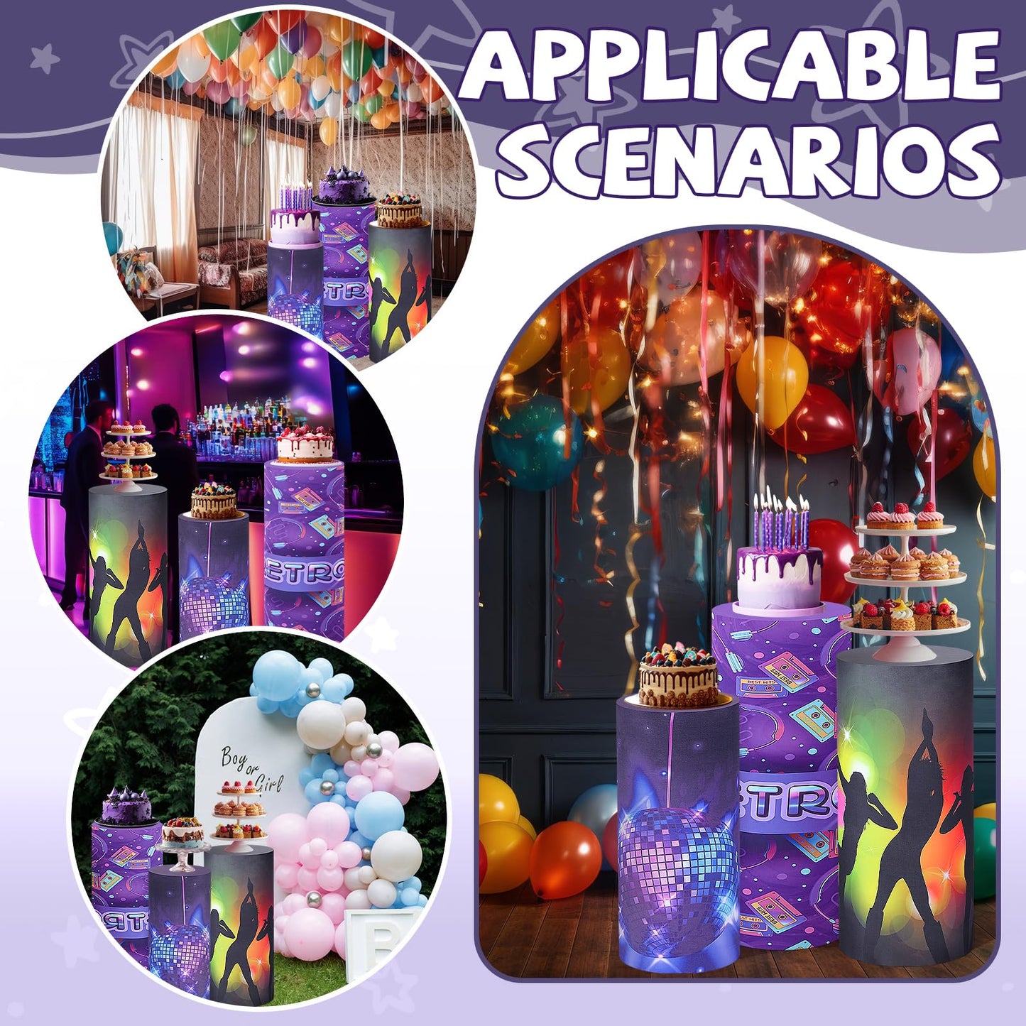 Mindsoft Set of 3 Kpop Theme Spandex Cylinder Stand Covers for Party,
