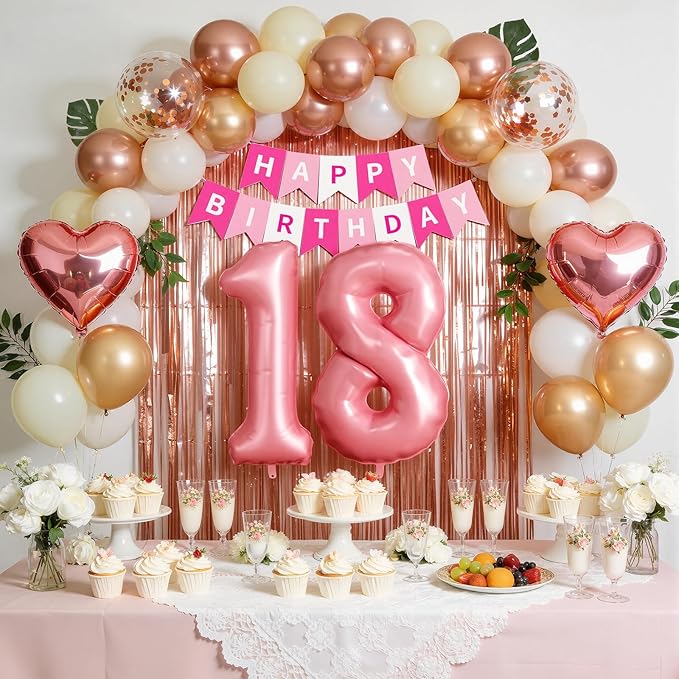 18th Birthday Decorations for Girls Rose Gold and Black Party