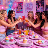 96Pcs 2000s Birthday Party Decorations Y2k Hot Pink Bday Plates and