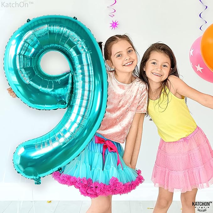 KatchOn, Giant Aqua Blue Number 9 Balloon - 40 Inch | Foil 9 Birthday