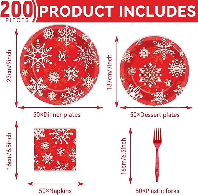 200 PCS Christmas Theme Party Tableware Disposable Merry Christmas